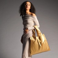 Borsa Shopping Bag METALLIC Gold con Zip Pocket | LOQI